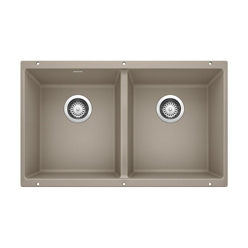Precis SILGRANIT 29-in 50/50 Double Bowl Undermount Kitchen Sink, Truffle V7T4