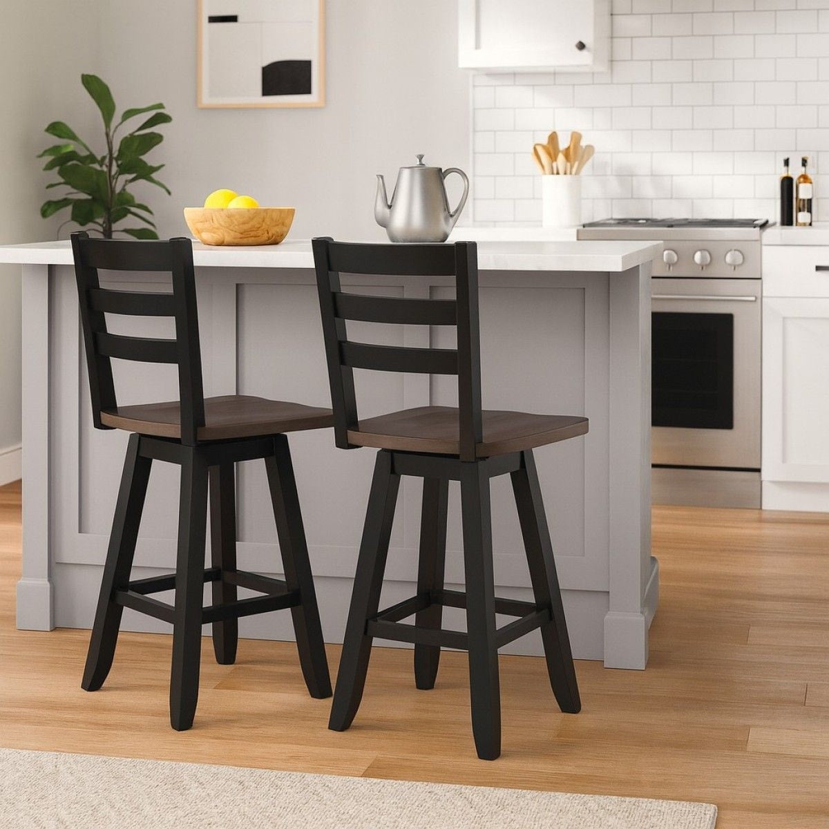 Aaron Oak/Dark Grey Swivel Counter/Bar Stool with Back Rest, 2-pc X2A8 - product image 4