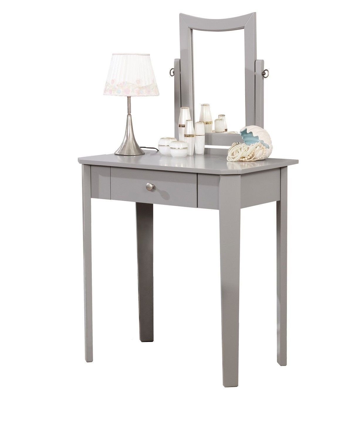 Cece 1-Drawer Grey Dressing Table Makeup Vanity Set with Stool and Mirror R3C3 - product image 2