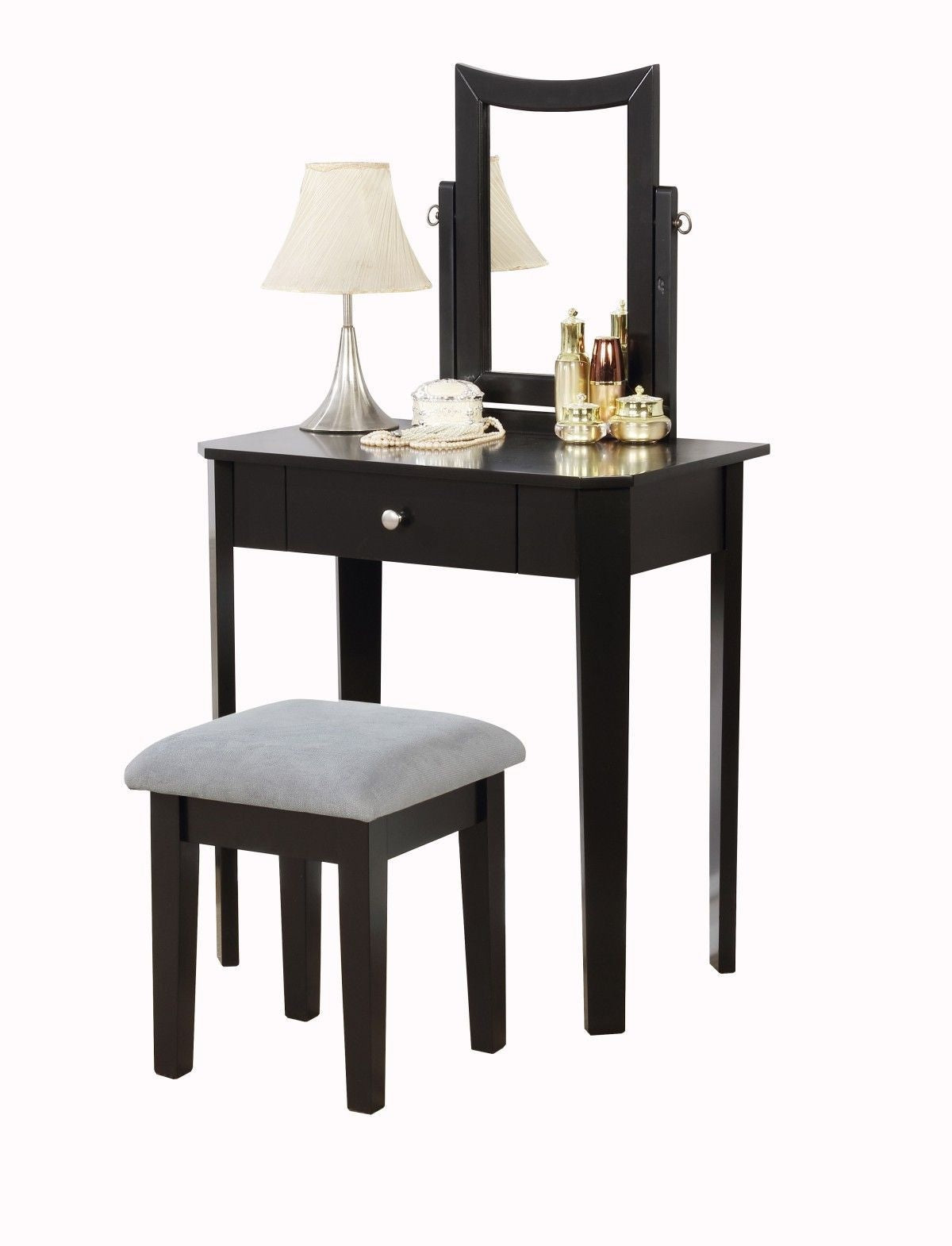 Celah 1-Drawer Black Dressing Table Makeup Vanity Set with Stool and Mirror I3L7 - product image 2