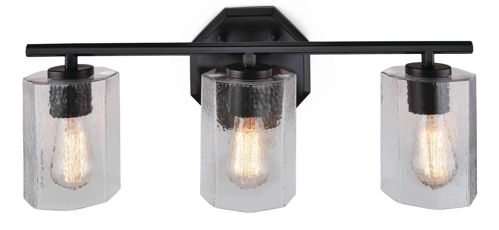 Bridgewater 3-Light Vanity Light Fixture with Rippled Glass Shade, Black C0L2 - product image 1