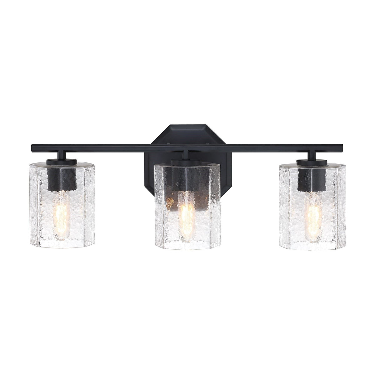 Bridgewater 3-Light Vanity Light Fixture with Rippled Glass Shade, Black C0L2 - product image 2