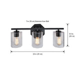 Bridgewater 3-Light Vanity Light Fixture with Rippled Glass Shade, Black C0L2 - product image 3