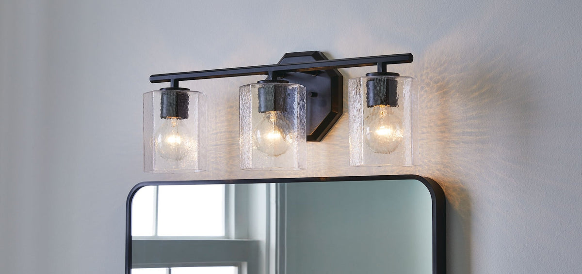 Bridgewater 3-Light Vanity Light Fixture with Rippled Glass Shade, Black C0L2 - product image 7