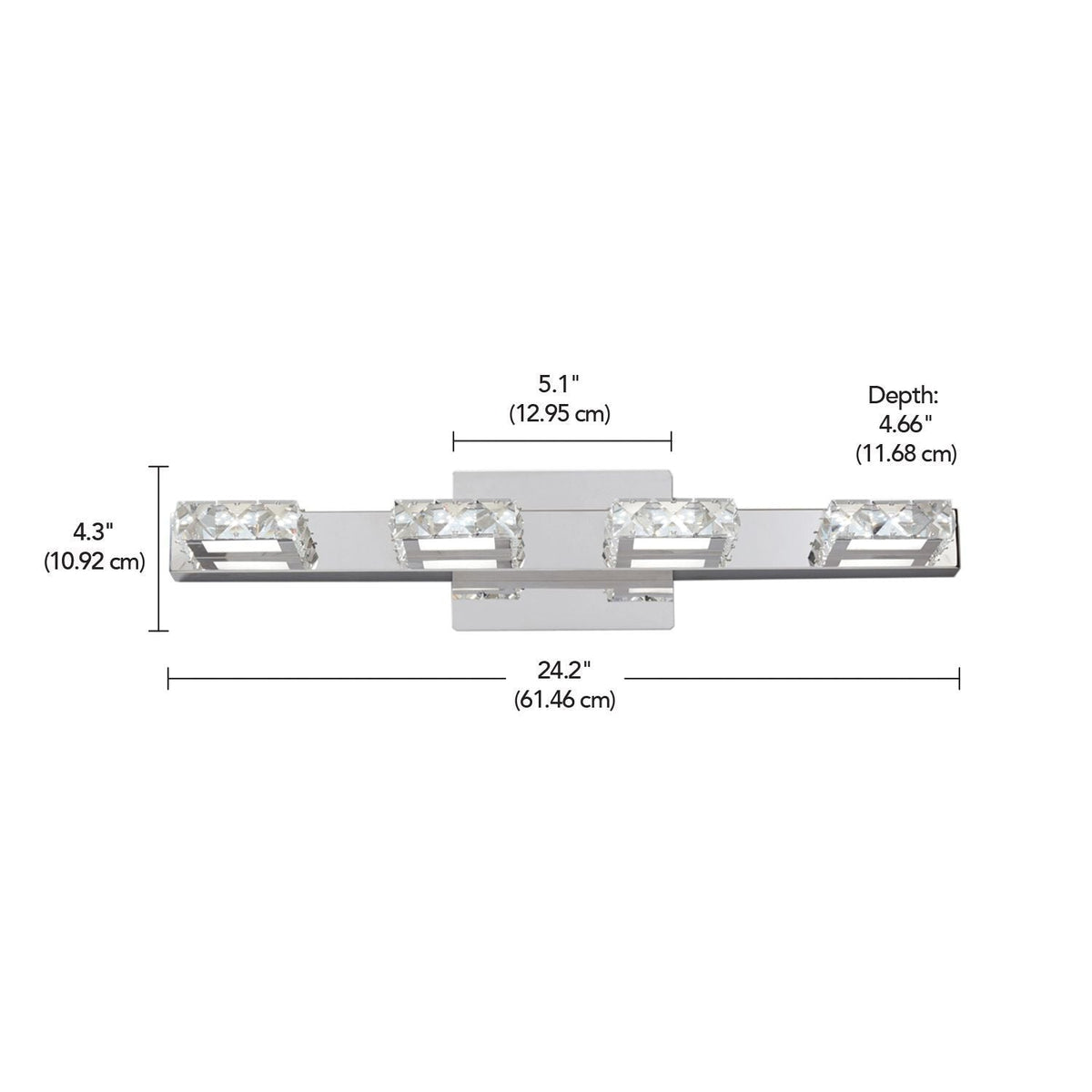 Isabella 4-Light Crystal Design LED Vanity Light Fixture, Chrome E0M9 - product image 6