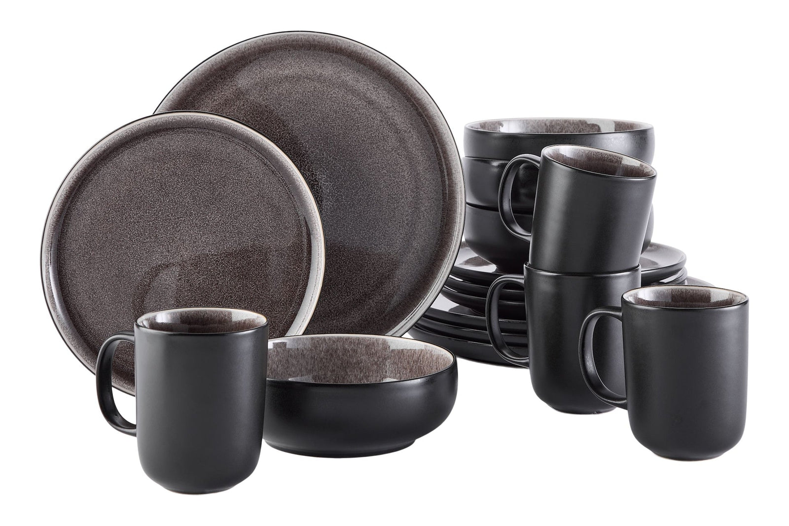 Kenway Stoneware Dinnerware Set, Serves 4, 16-pc, Matte Black & Taupe Reactive Glaze C0A5 - product image 1