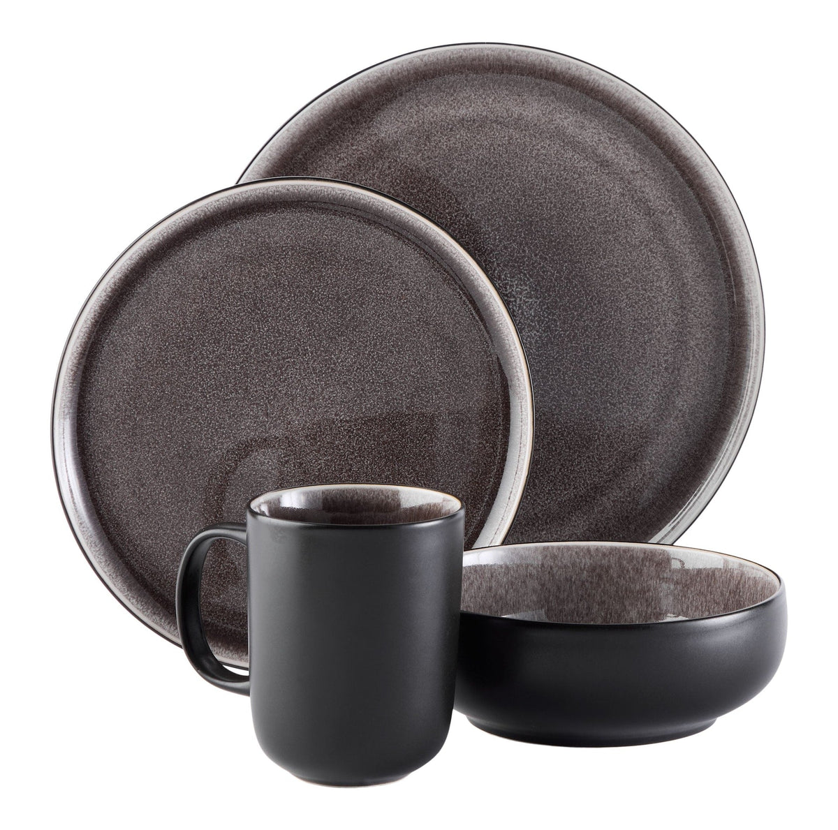 Kenway Stoneware Dinnerware Set, Serves 4, 16-pc, Matte Black & Taupe Reactive Glaze C0A5 - product image 4