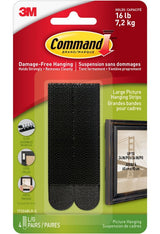 Large Adhesive Picture Hanging Strips, Black, 16-lbs, 4 Strips per Pack N9W7 - product image 1