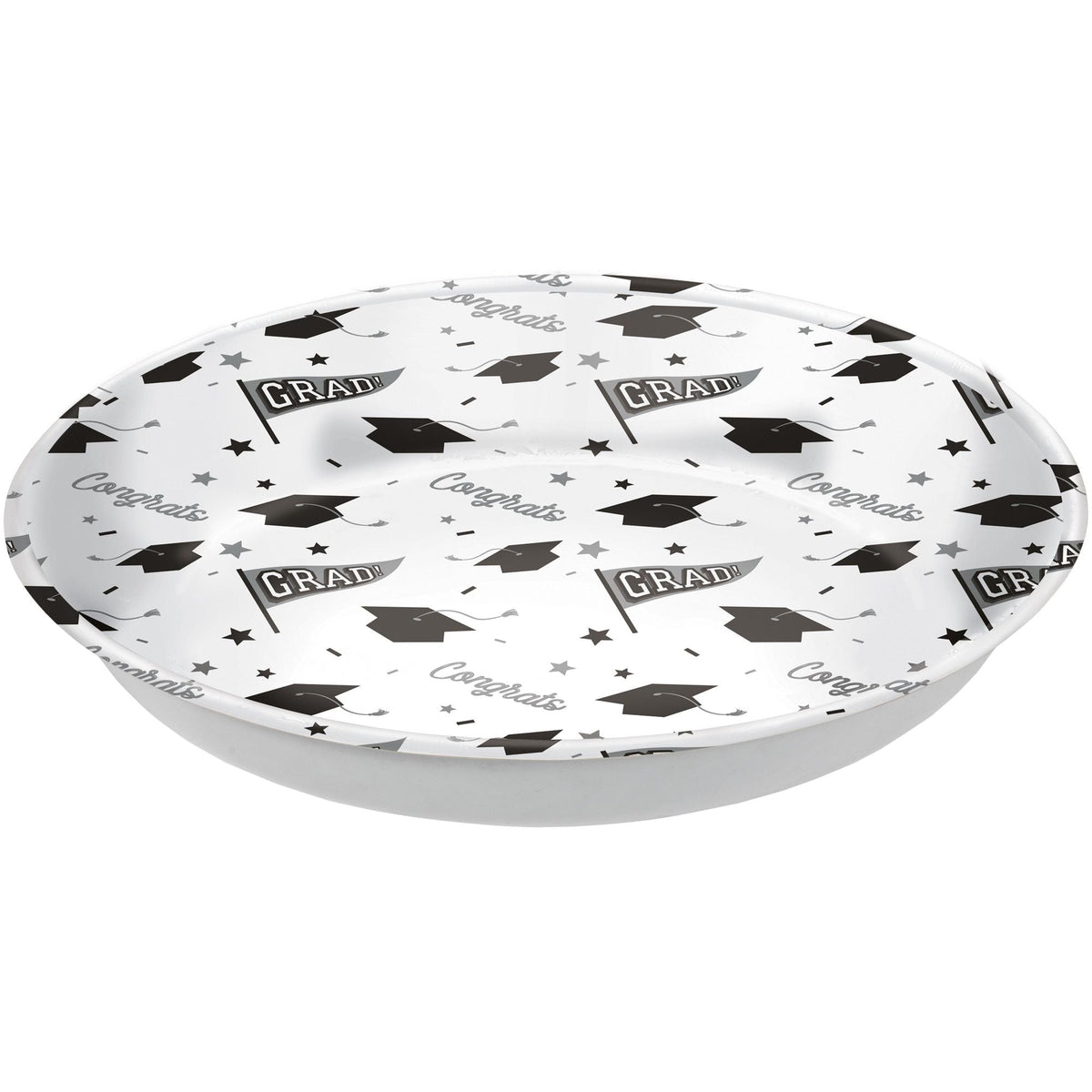 Grad" Round Plastic Reusable Serving Bowl, White, 14-in, for Graduation W7J0 - product image 1
