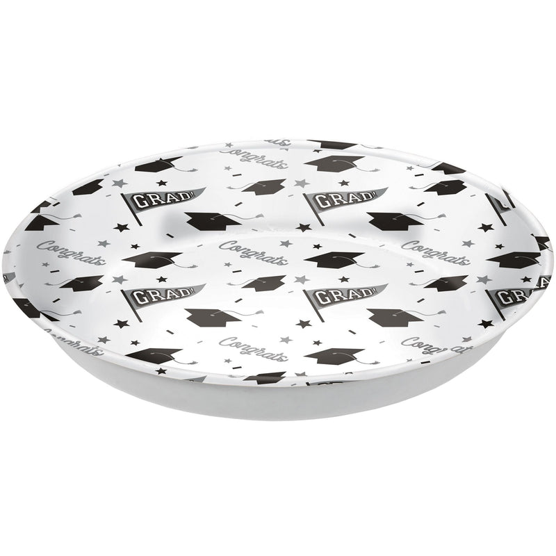 Grad" Round Plastic Reusable Serving Bowl, White, 14-in, for Graduation W7J0