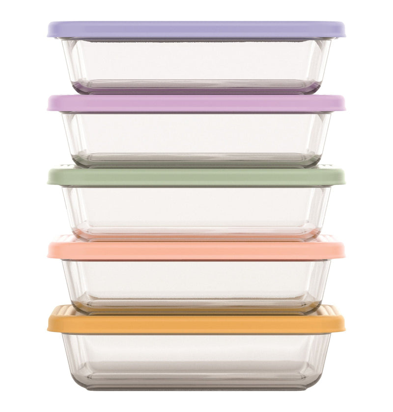 Everyday Glass Meal Prep Food Storage Container Set with Press-Fit Lids, Multi-Coloured, 10-pc V5E1