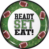 "Ready Set Eat" Round Plastic Melamine Reusable Serving Platter, Green, 13.5-in, for Sports Party Y1Q0 - product image 1