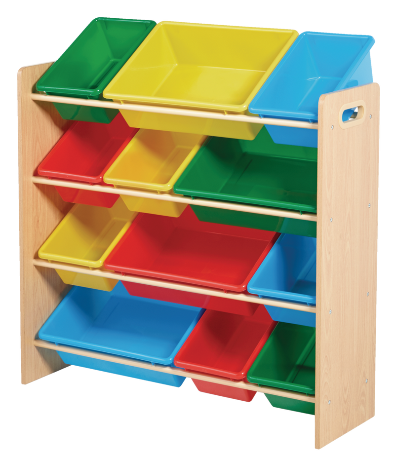 Kids 12-Bin Bedroom/Playroom Toy Storage Organizer, Yellow C1D5