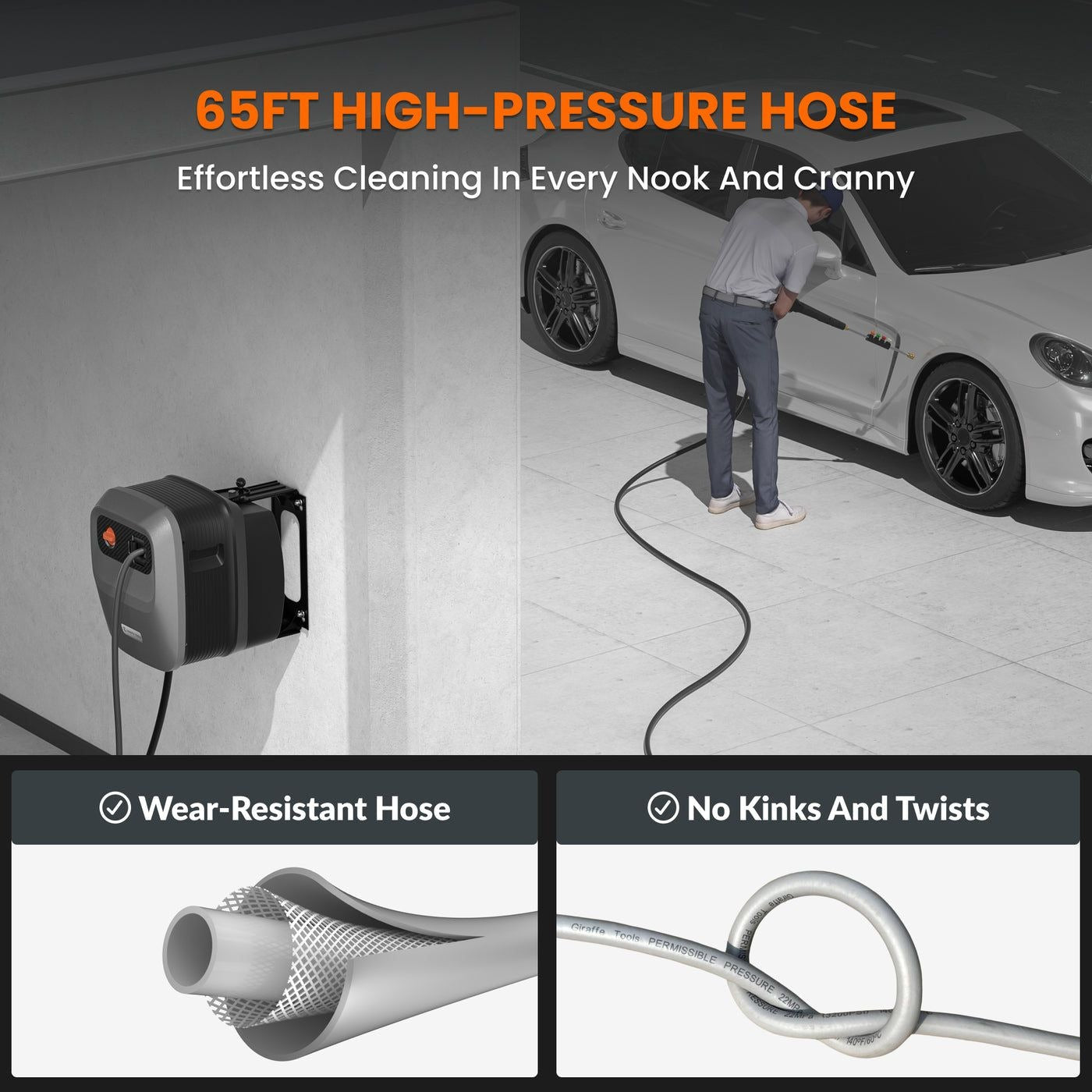 Tools Grandfalls G20 Wall Mounted 1900 PSI 2.2 GPM Brushless Electric Pressure Washer with 65-ft Retractable Hard Hose W4S3 - product image 5