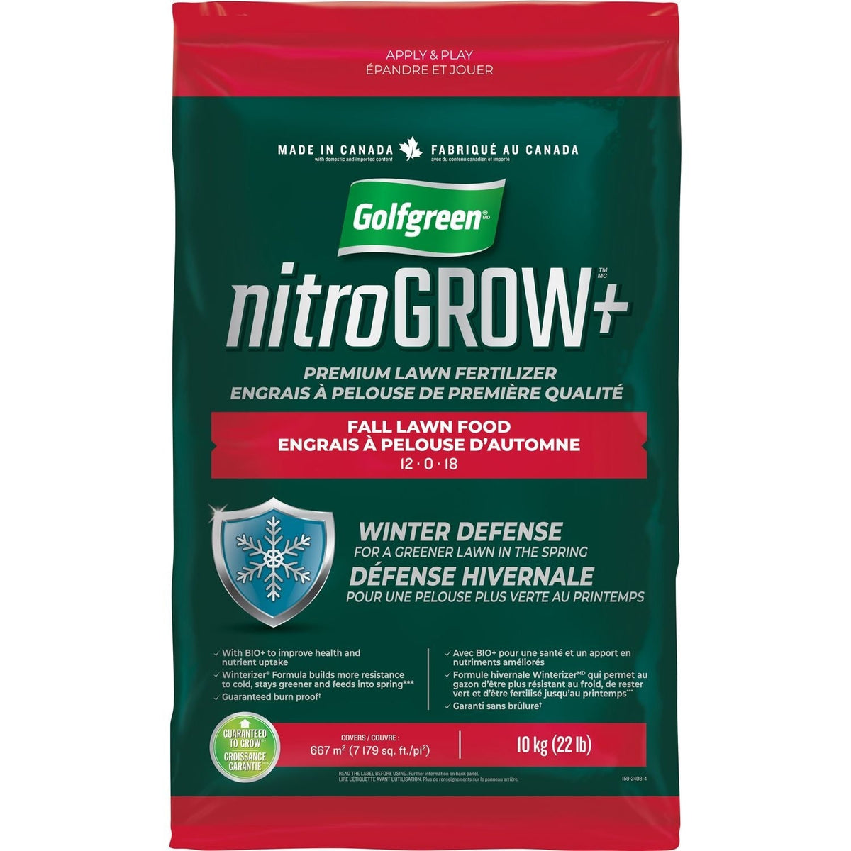 Nitrogrow+ Fall Lawn Food, 12-0-18, 10-kg C6A4 - product image 1
