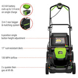 60V 17-in Push Lawn Mower with 4.0 Ah Battery & 3A Charger N8F1 - product image 6