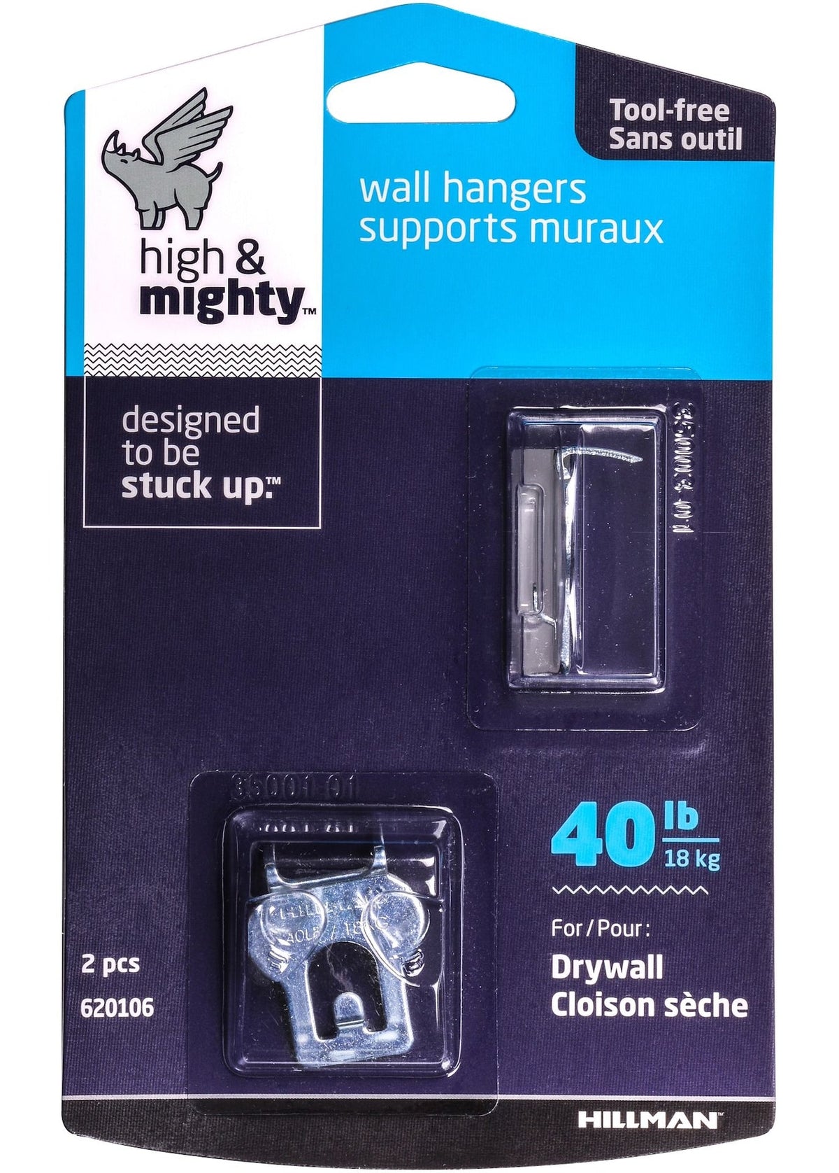 High & Mighty Canvas WAll Hanger, Easy to Remove, 40-lb Capacity, Silver, 2-pk U2Y1 - product image 1