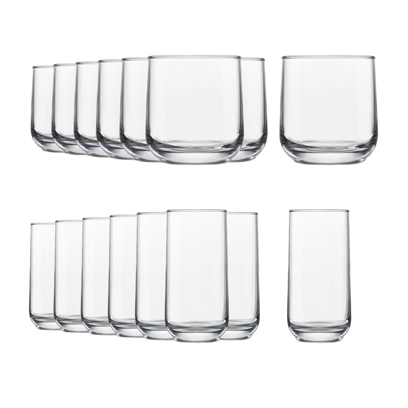 Ascent 16pc Tumbler Glassware Set, Dishwasher Safe, 8pc x 13.3-oz and 8pc x 16-oz L9J2