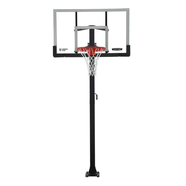 Adjustable In-Ground Bolt Down Outdoor Basketball Hoop with 60-in Tempered Glass, Hoop & Net System X4W5