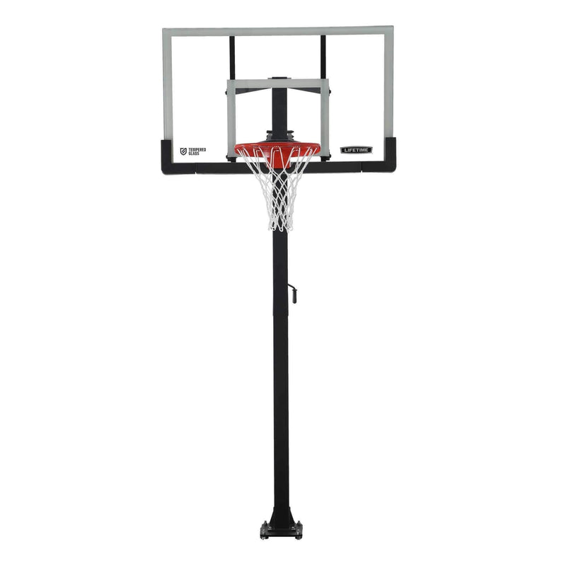 Adjustable In-Ground Bolt Down Outdoor Basketball Hoop with 60-in Tempered Glass, Hoop & Net System X4W5