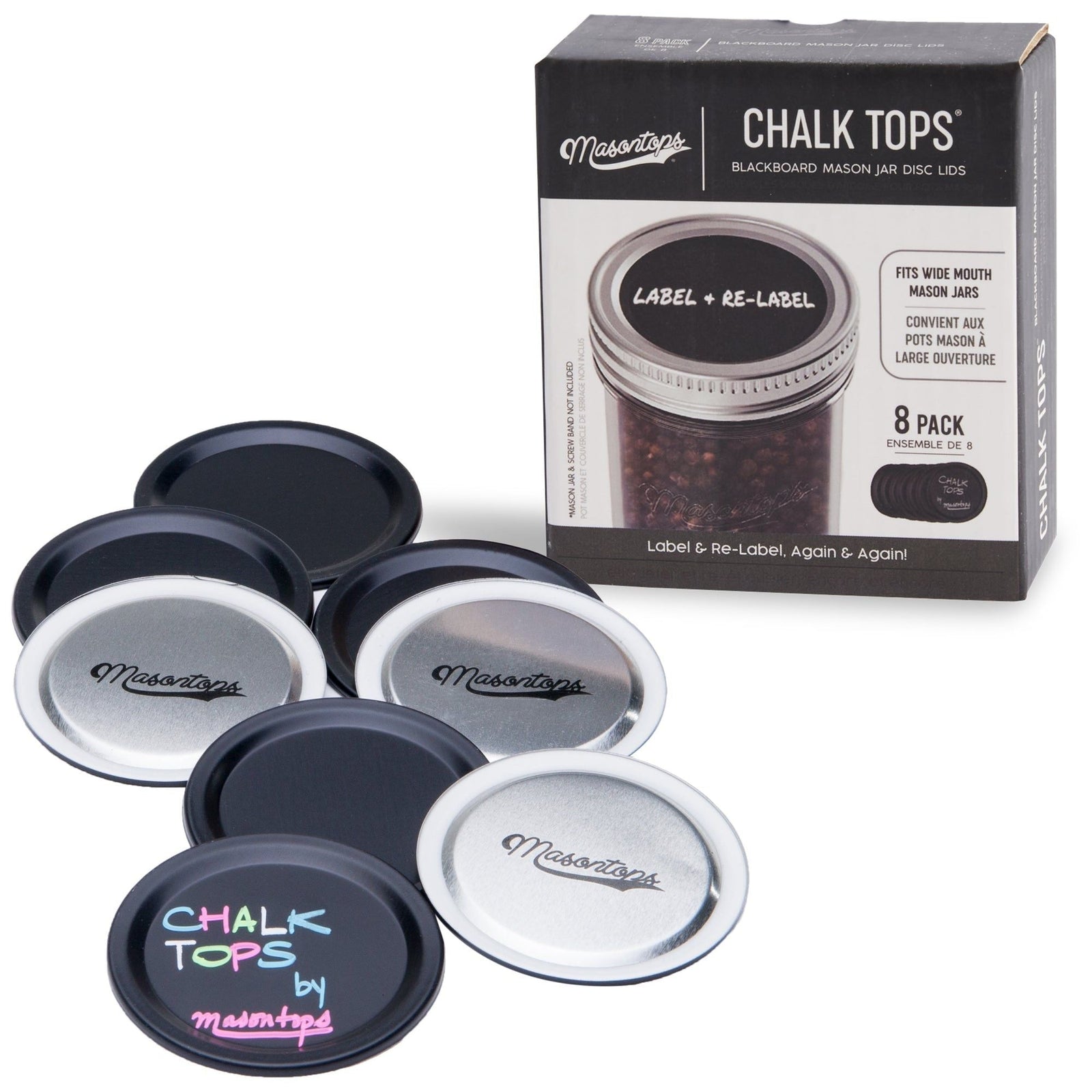 Chalk Tops Wide Mouth Storage Lids (Non-Sealing) for Mason Jars, 8-pk T9J9 - product image 1