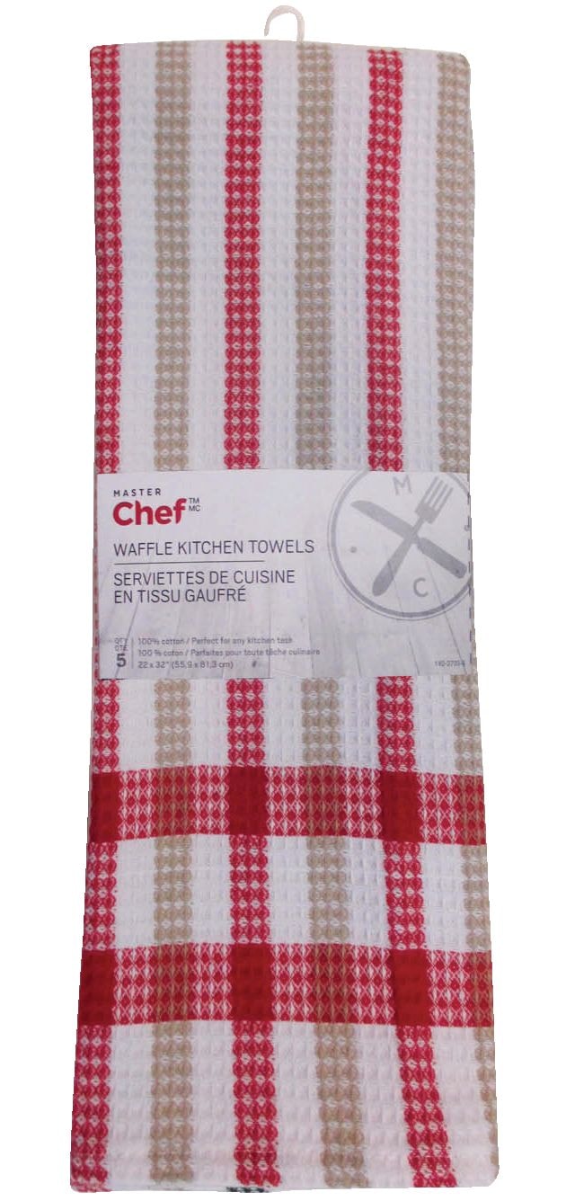 Cotton Plaid Waffle Kitchen Towels, Reusable, 22-in x 32-in, 5-pk, Assorted Colours V3C3 - product image 3