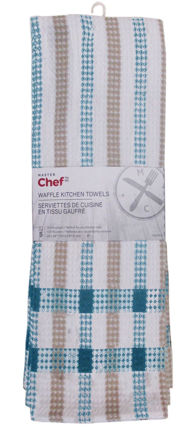 Cotton Plaid Waffle Kitchen Towels, Reusable, 22-in x 32-in, 5-pk, Assorted Colours V3C3 - product image 4