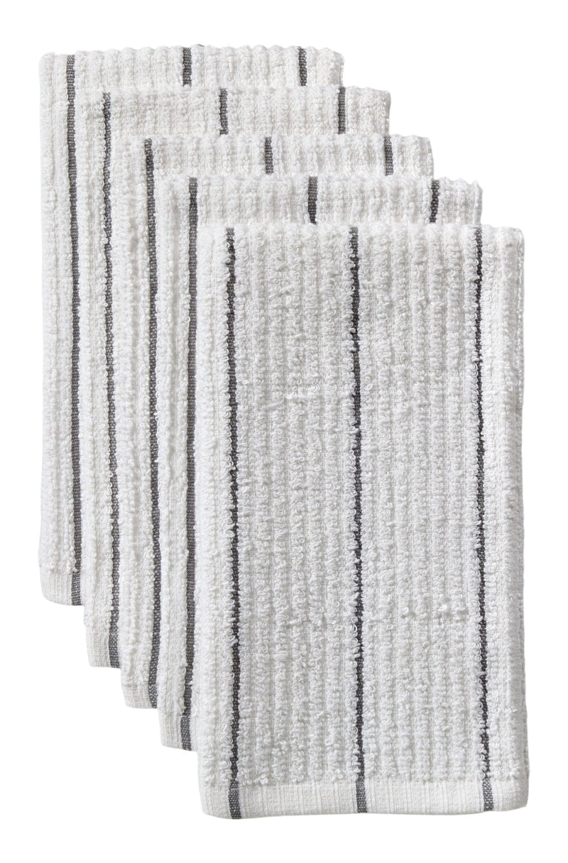 Ribbed Stripe Bar Mop Dish Cloths, Grey Stripes, 5-pk P8S6