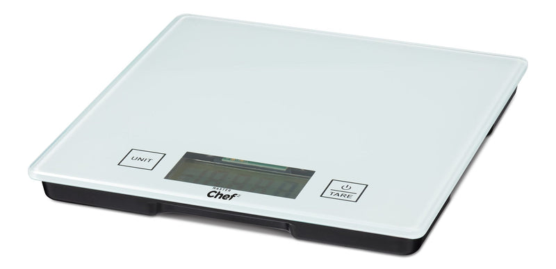 Square Glass Kitchen Scale, White, 5-kg F2E3