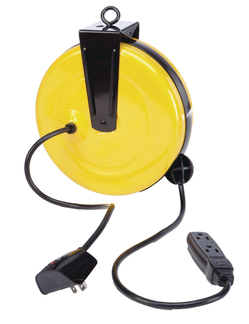 30-ft 16/3 Retractactabe Extension Cord Reel with 3 Grounded Outlets D8E9