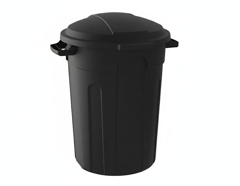 Resin Circular Outdoor Garbage Can with Lid, Black, 121-L B9A0