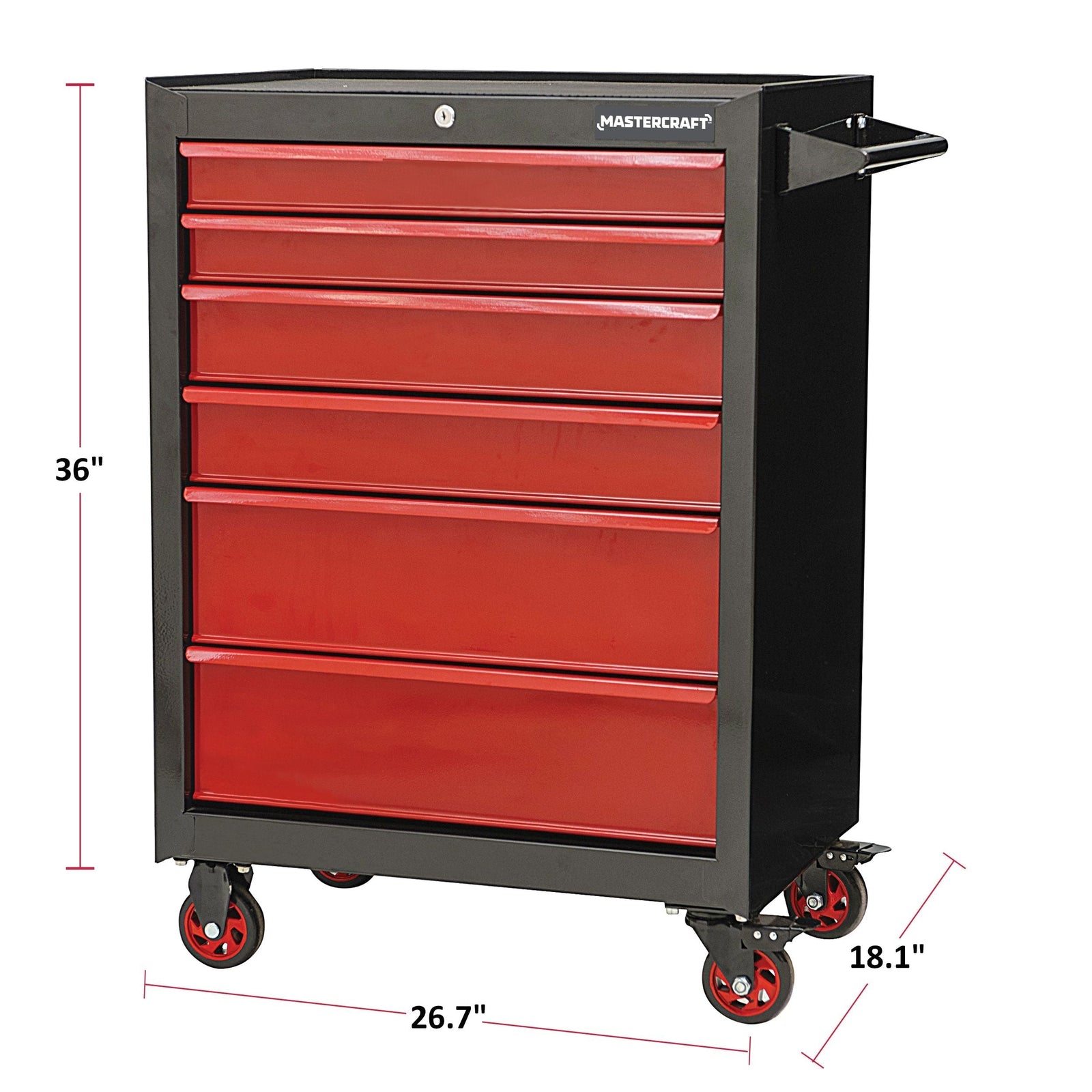 Rolling Tools Storage Cabinet with 6 Drawers, Black&Red, 26-in F9E4 - product image 4