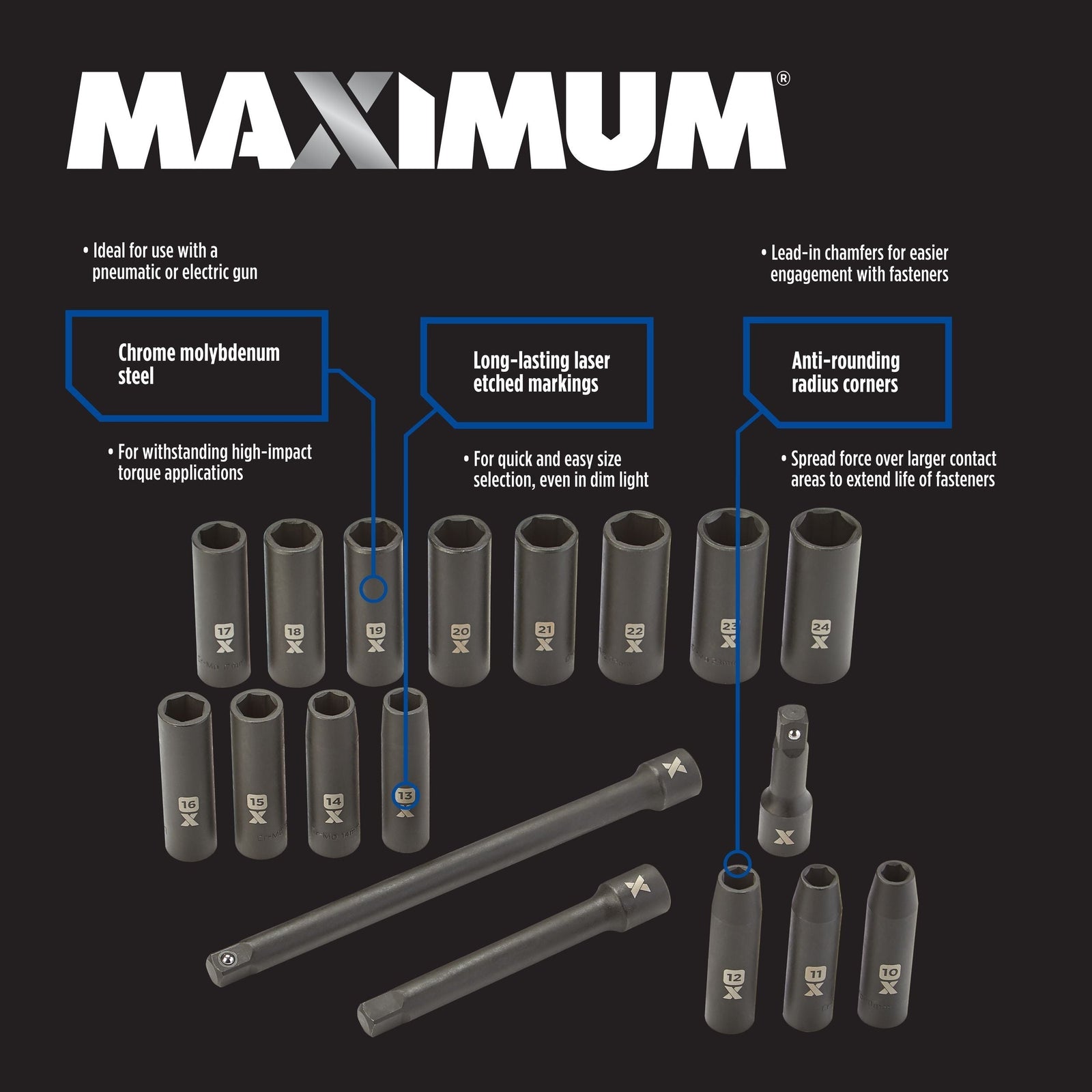 1/2-in Drive Professional Grade Impact Sockets Set, 18-pc, Metric K7I3 - product image 8