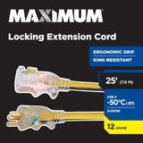 25-ft 12/3 Outdoor Extension Cord with Grounded Outlet, Lighted End and Locking Connector, Yellow/Black T8P4 - product image 5