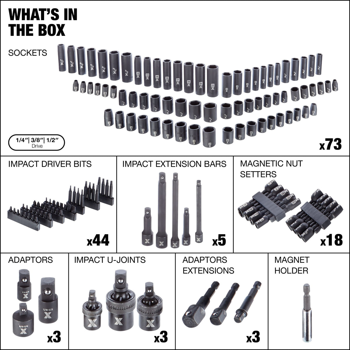 Professional Grade Impact Socket Set, 150-pc, SAE / Metric, CRMO E2B3 - product image 3