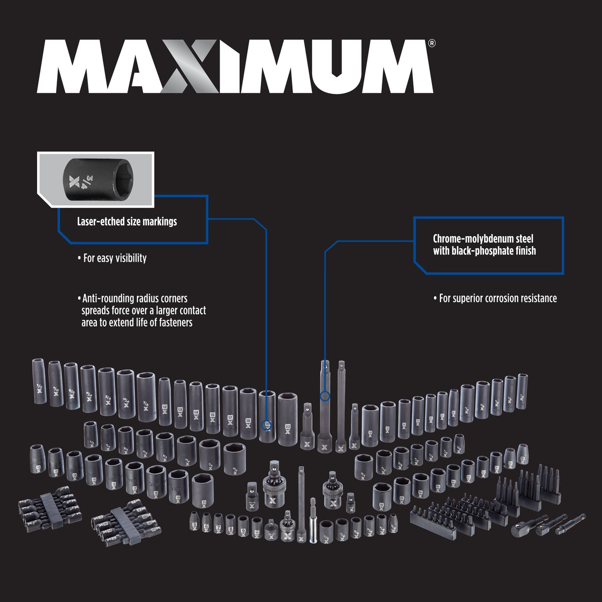 Professional Grade Impact Socket Set, 150-pc, SAE / Metric, CRMO E2B3 - product image 4
