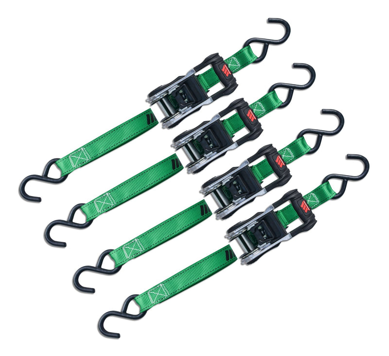 1,500-lb Ratchet Tie Down, with Padded D-Handle, 1-in x 14-ft, 4-pk, Green V3T4