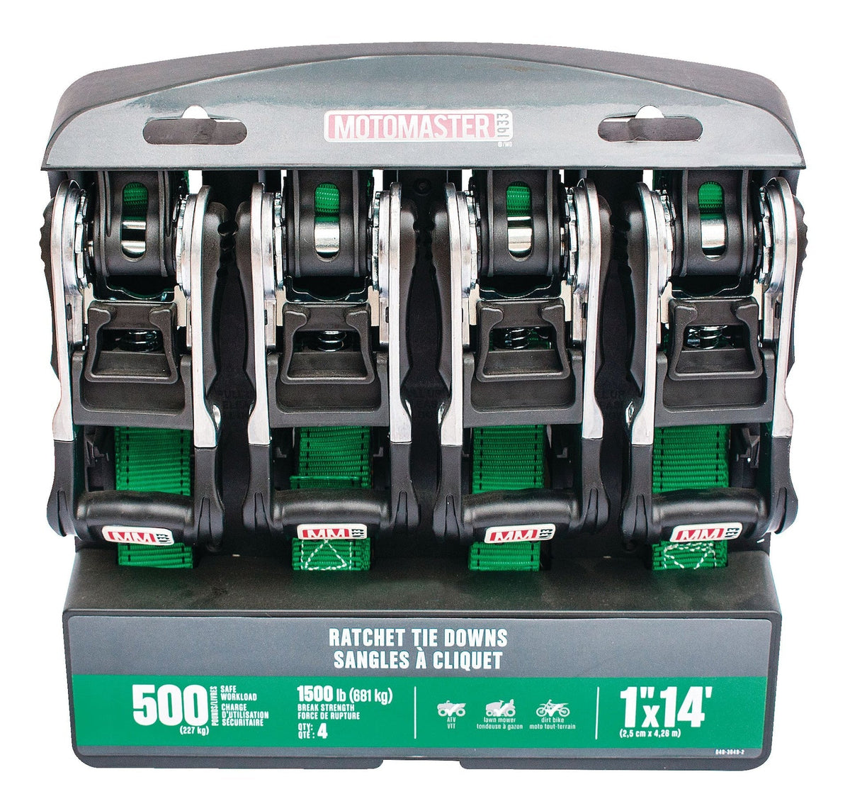 1,500-lb Ratchet Tie Down, with Padded D-Handle, 1-in x 14-ft, 4-pk, Green V3T4 - product image 4