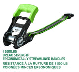 1,500-lb Reflective Ratchet Tie Down Strap, with Padded D-Handle, 1-in x 12-ft, 4-pk, Green O7Z6 - product image 5