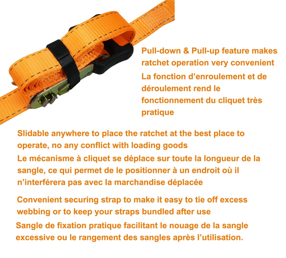 3,000-lb Heavy-Duty Sliding Ratchet Tie Down Straps, 1.25-in x 8-ft, 2-pk Y4T1 - product image 5