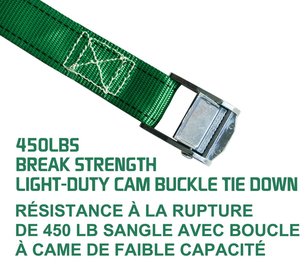 450-lb Light Duty Lashing Straps with Cam Buckle Clasps, Weatherproof, 1-in x 12-ft, 2-pk V1A4 - product image 4