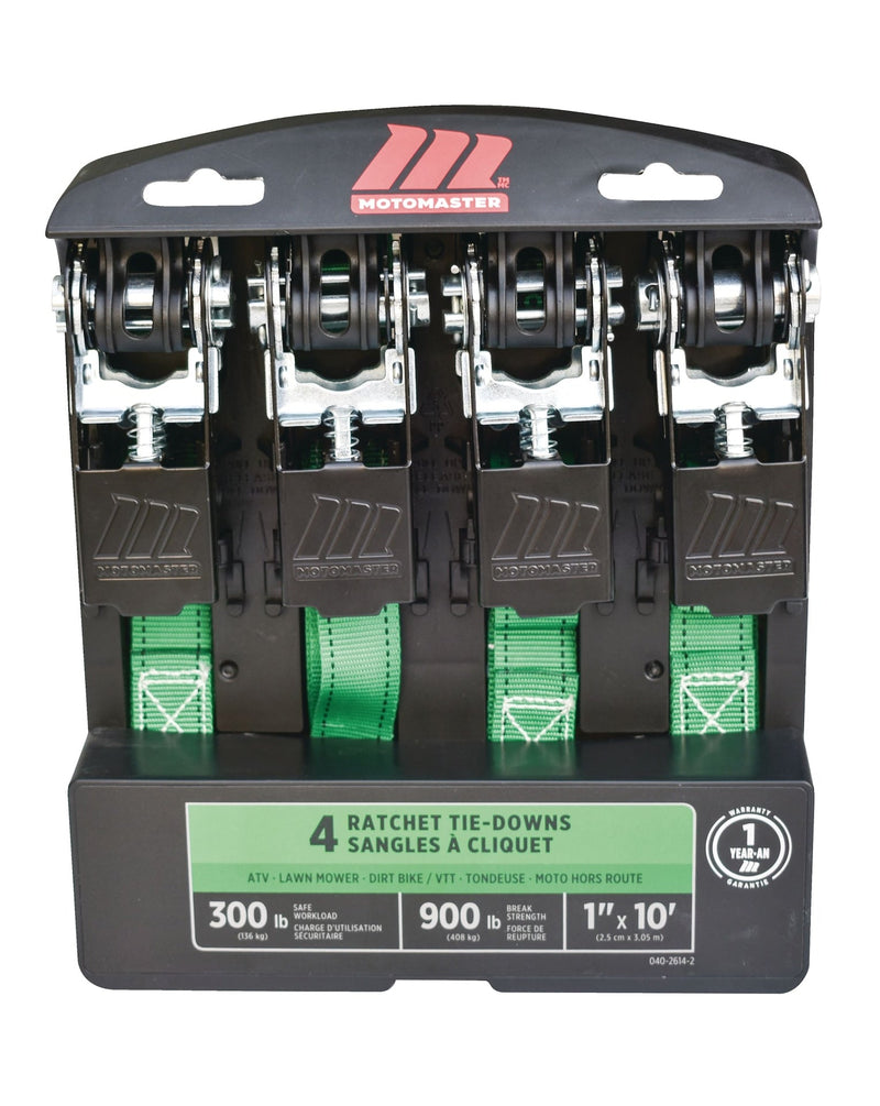 900-lb Ratchet Tie-Down Straps, Non-Padded, 1-in x 10-ft, 4-pk A5W3
