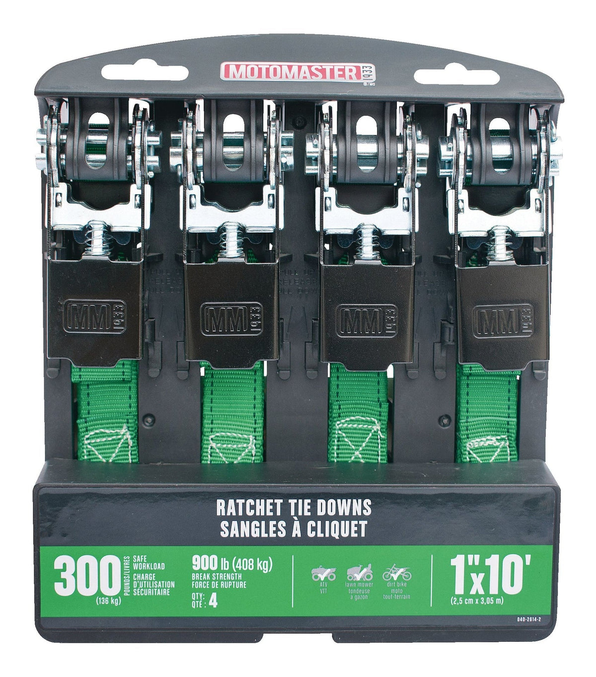 900-lb Ratchet Tie-Down Straps, Non-Padded, 1-in x 10-ft, 4-pk A5W3 - product image 2