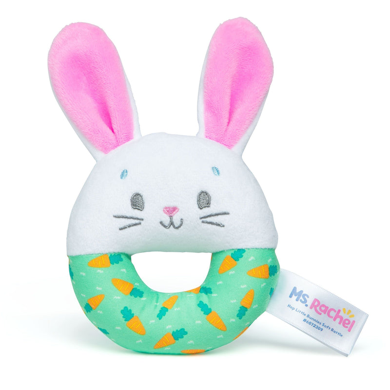 Rachel, Hop Little Bunnies Soft Rattle Toy, Baby Teething Toys with Plush Bunny Cover, Toddler Toys R9A3