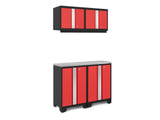 Bold 3.0 Series All-in-One Lockable Steel Garage Cabinetry Set with Stainless Steel Top, Black/Red, 48-in x 18-in x 76.75-in, 5-pc Y8U6 - product image 1