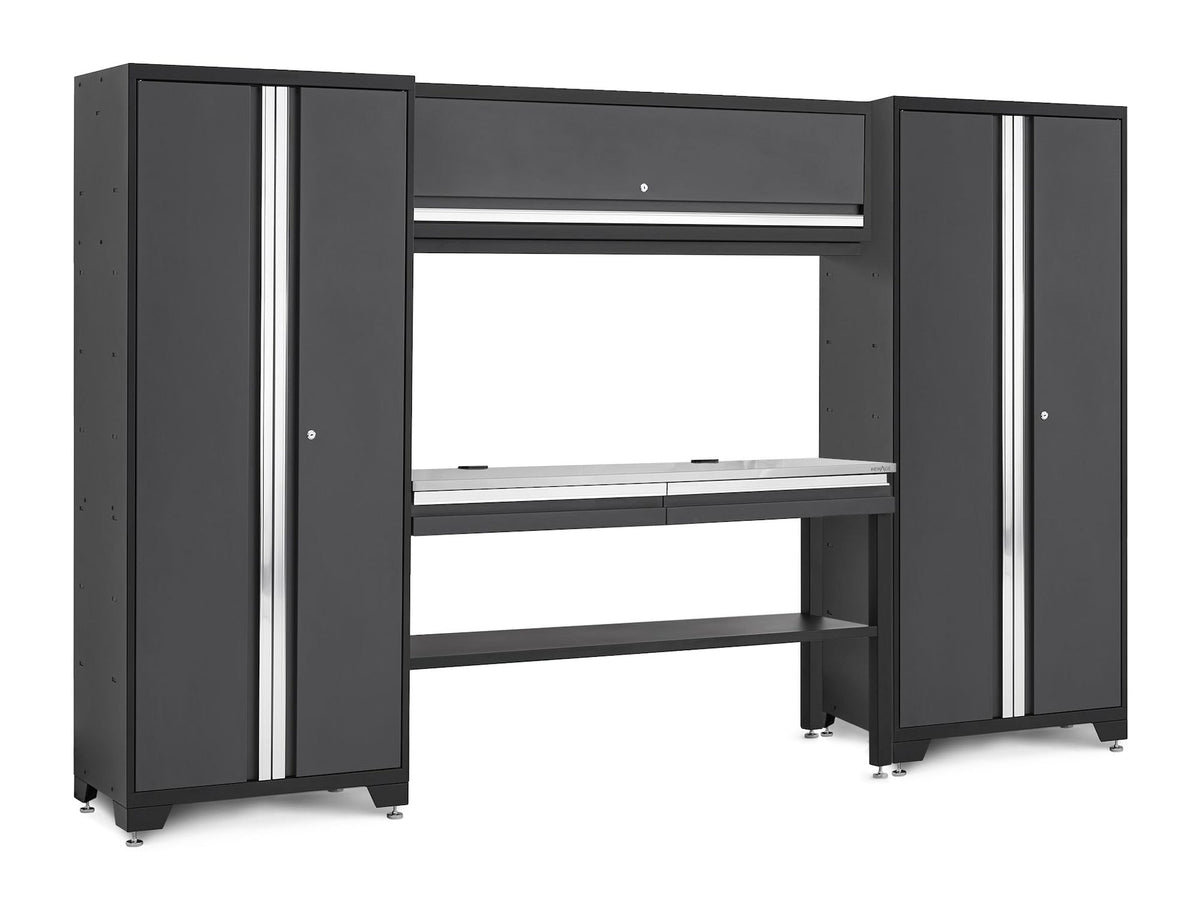 Bold 3.0 Series Lockable Steel Garage Cabinetry Set with Stainless Steel Top, Grey, 120-in x 18-in x 72-in, 5-pc Z4O2 - product image 1
