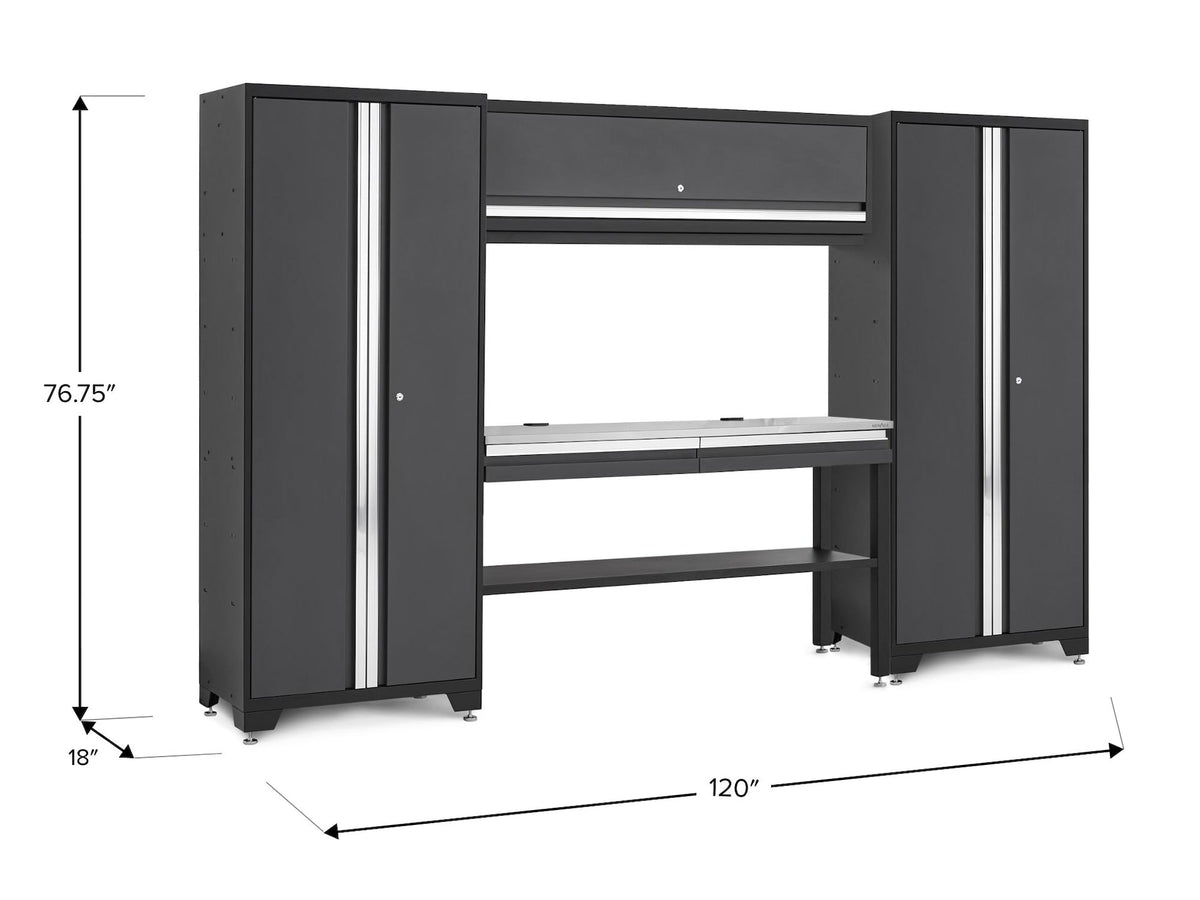 Bold 3.0 Series Lockable Steel Garage Cabinetry Set with Stainless Steel Top, Grey, 120-in x 18-in x 72-in, 5-pc Z4O2 - product image 2