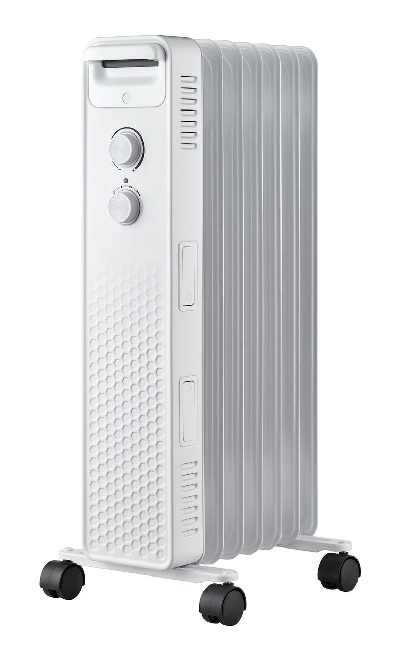 3-Setting Mechanical Oil Filled Heater with Adjustable Thermostat, Castors & Handle, 1500W, White A5I7
