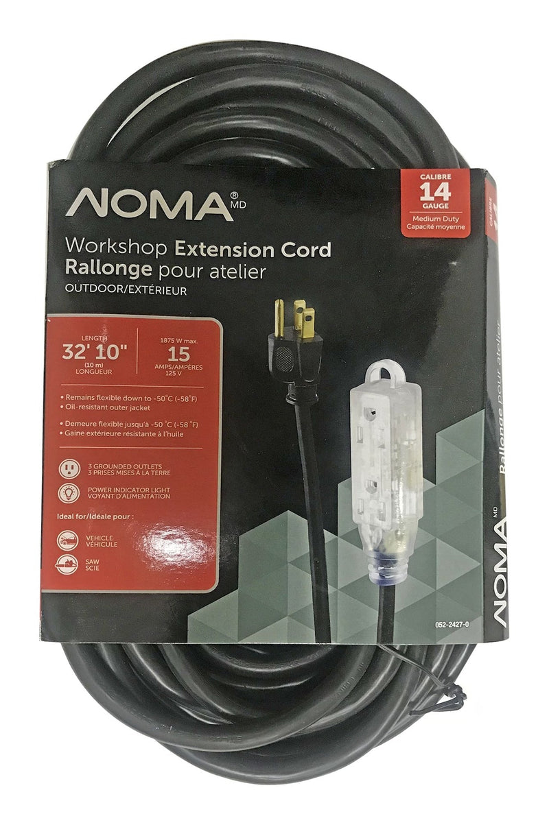 32-ft 10-in 14/3 Outdoor Extension Cord with 3 Grounded Outlets and Lighted End, Black R6E9