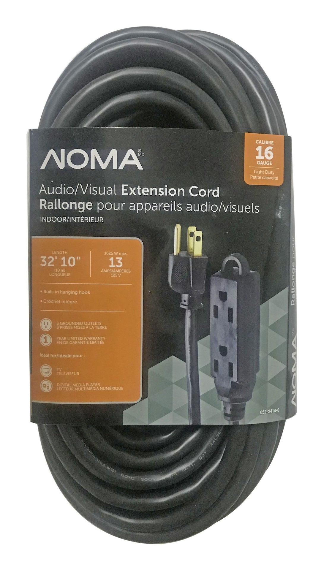 32-ft 10-in 16/3 Light Duty Extension Cord with 3 Grounded Outlets. Audio / Visual, Black K6T5 - product image 1